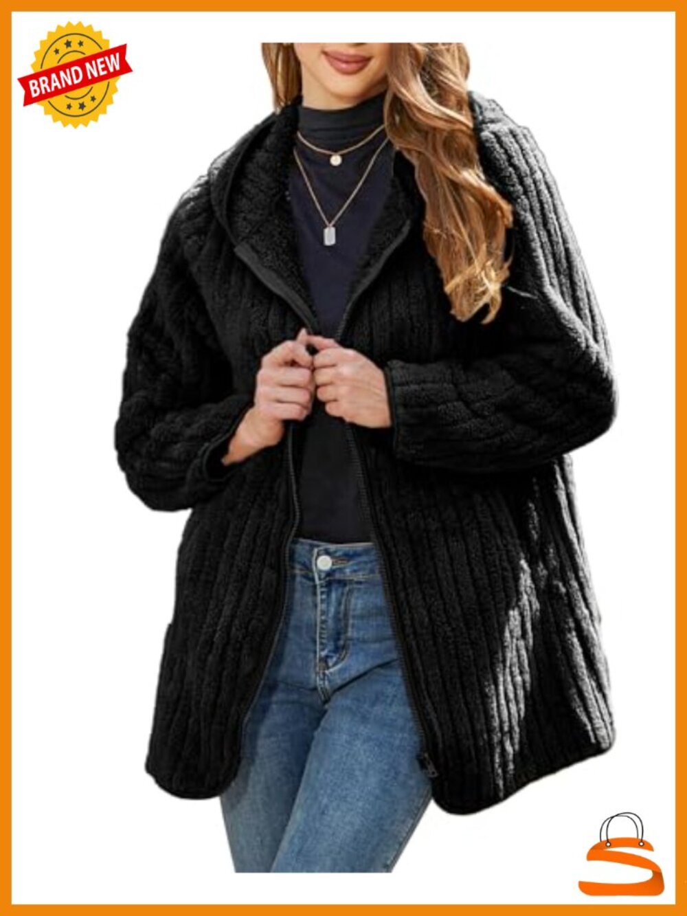 Women Fleece Jacket Hooded Winter Warm Full Zip Sherpa Coat S-5XL